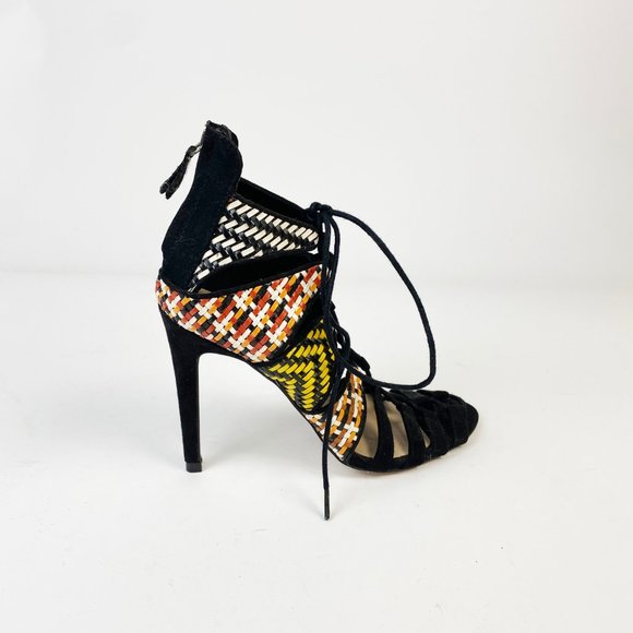 Zara Mixed Weave Multicoloured Lace Up Stiletto Sandals! 38, 7 - Picture 3 of 5